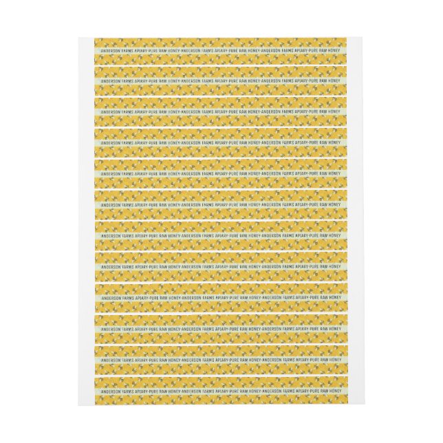 Honeybees Honey Jar Lid Security Seal Custom Text Wrap Around Label (Sheet)