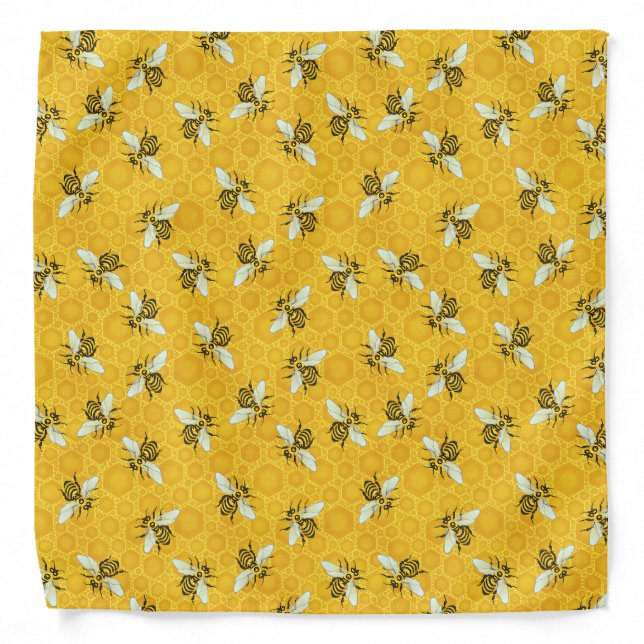 Honeybees Honeycomb Bumble Bee Hive Pattern Bandana (Front)