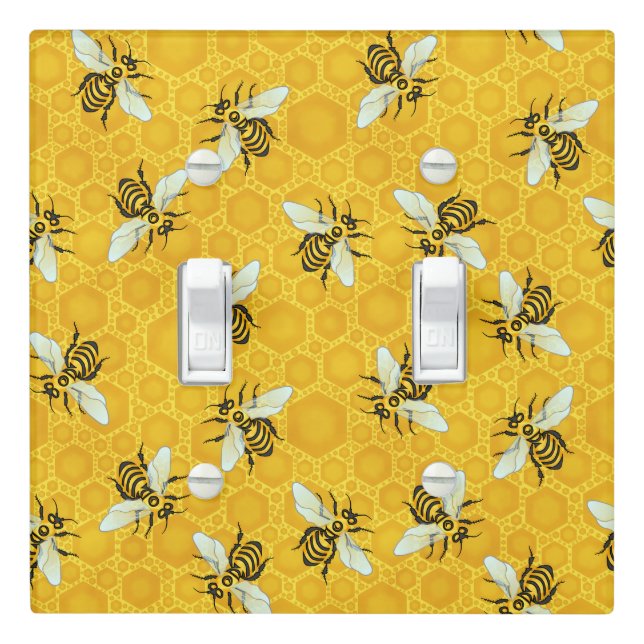 Honeybees Honeycomb Bumble Bee Hive Pattern Light Switch Cover (In Situ)