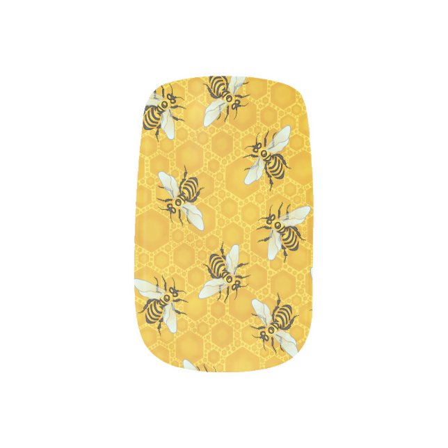 Honeybees Honeycomb Bumble Bee Hive Pattern Minx Nail Wraps (Left Thumb)