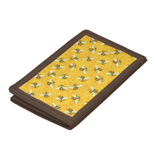 Honeybees Honeycomb Bumble Bee Hive Pattern Tri-fold Wallet (Top)
