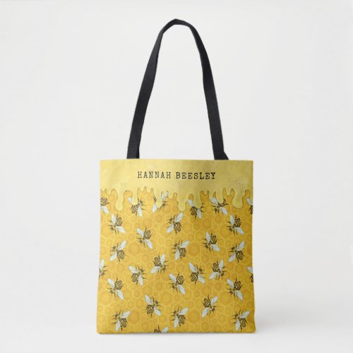 Honeybees Honeycomb Dripping Honey Personalized Tote Bag