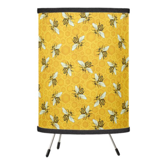 Honeybees Honeycomb Nature Bee Hive Pattern Tripod Lamp (Left)