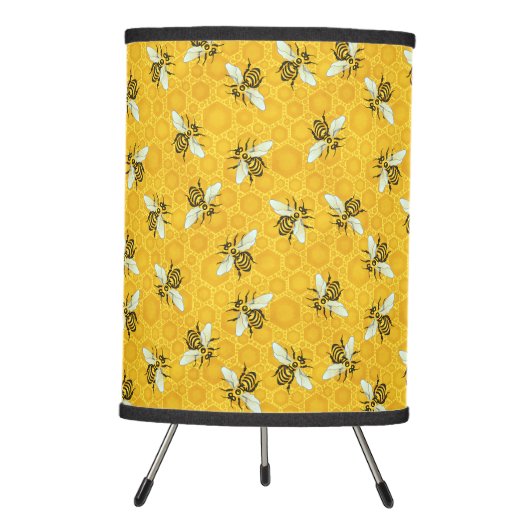 Honeybees Honeycomb Nature Bee Hive Pattern Tripod Lamp (Front)