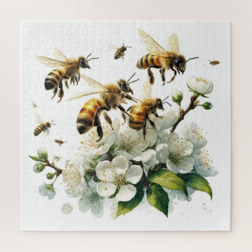 Honeybees in Bloom REF221 _ Watercolor Jigsaw Puzzle