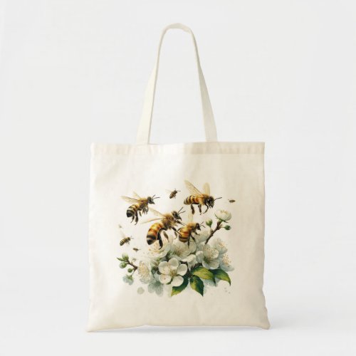 Honeybees in Bloom REF221 _ Watercolor Tote Bag