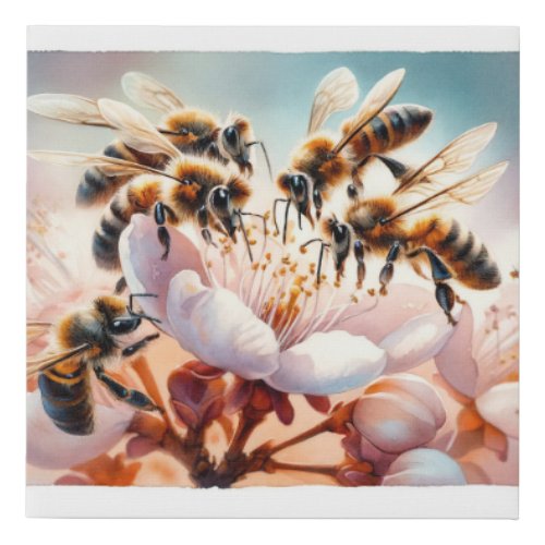 Honeybees in Blossom REF186 _ Watercolor Faux Canvas Print