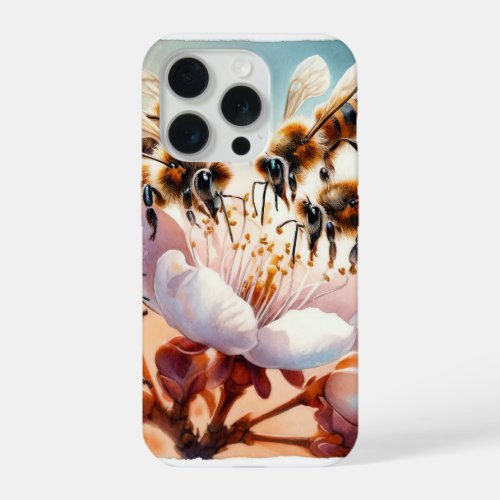Honeybees in Blossom REF186 _ Watercolor iPhone 15 Pro Case