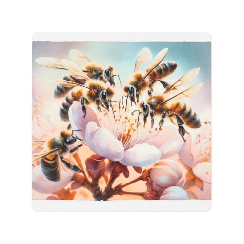Honeybees in Blossom REF186 _ Watercolor Metal Print