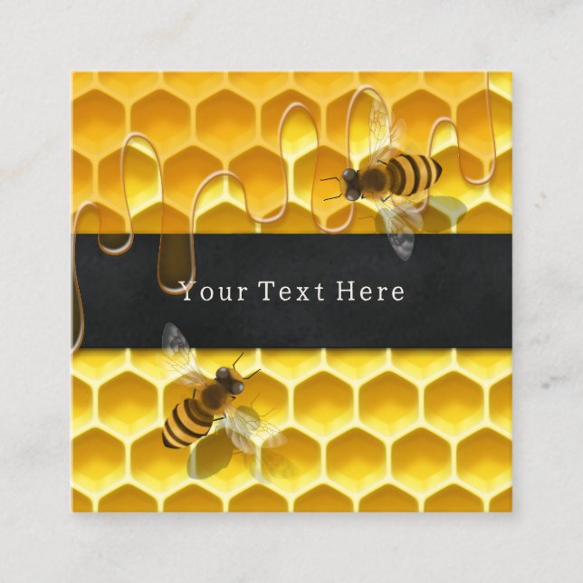 Honeybees on Dripping Honeycomb Square Business Card (Front)