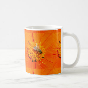 honeybees on orange flower mug