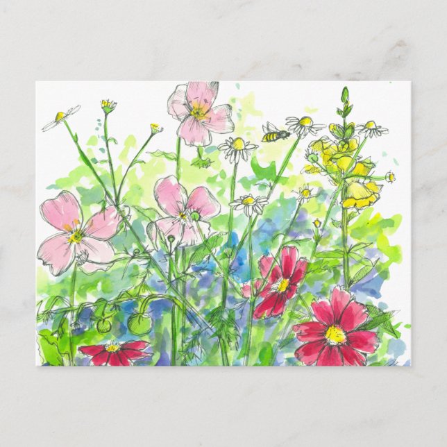 Honeybees Primrose Wildflower Garden Postcard (Front)