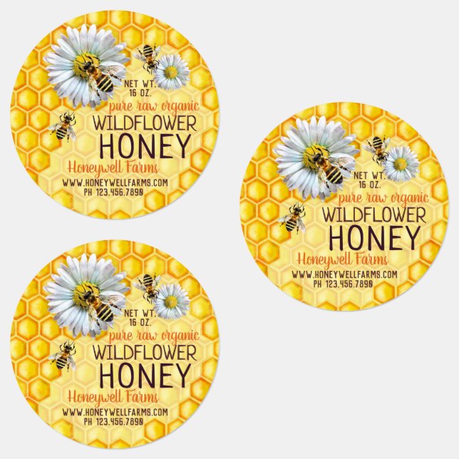 Honeybees Wildflower Honey Apiary Jar Lid Labels (Group)
