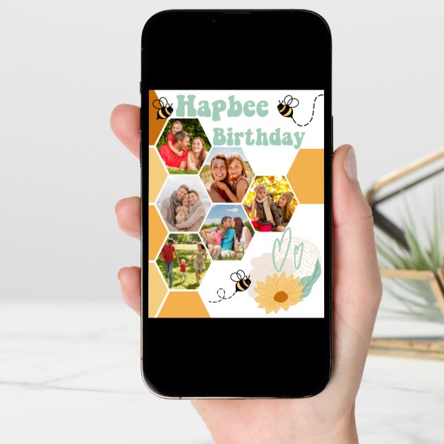 Honeycomb 6 Photo Collage Hapbee Birthday Card (Front Digital)