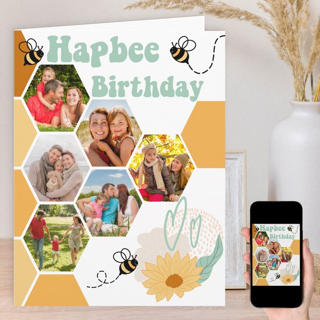 Honeycomb 6 Photo Collage Hapbee Birthday Card (Creator Uploaded)