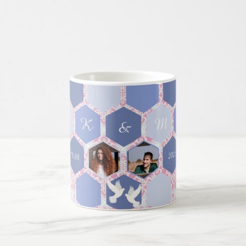 Honeycomb Abstract Pattern  Couple Photo and Text Coffee Mug