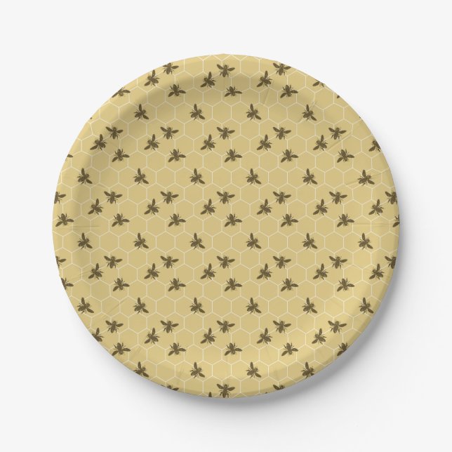 Honeycomb and Bee Colony Amber Gold Paper Plates (Front)