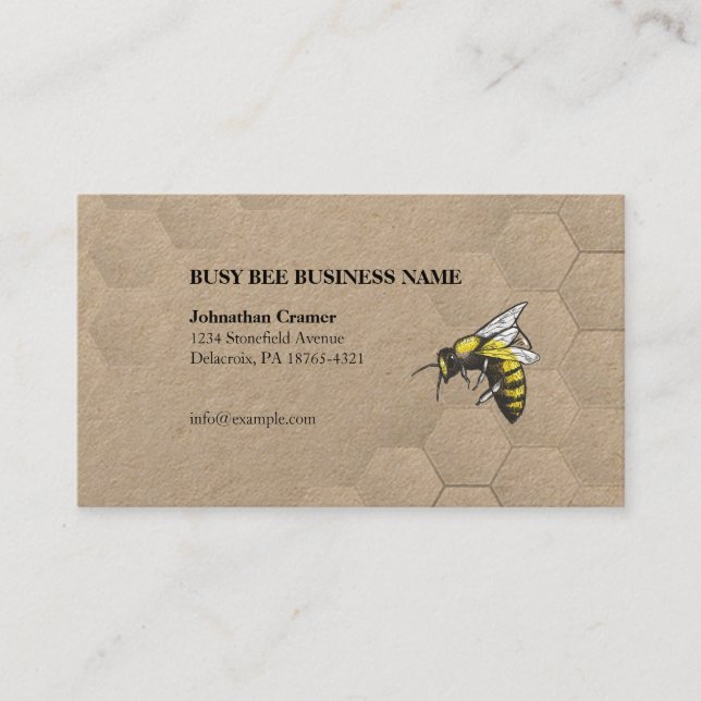 Honeycomb and Bee Kraft Paper Business Card (Front)