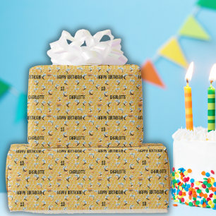 Honeycomb and Bees Custom Name and Age Birthday Wrapping Paper