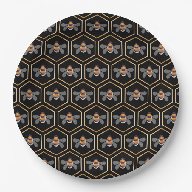 Honeycomb And Bees Paper Plates (Front)