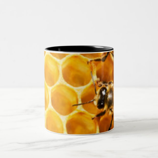 Honeycomb and Bees Pattern Design Two-Tone Coffee Mug (Center)