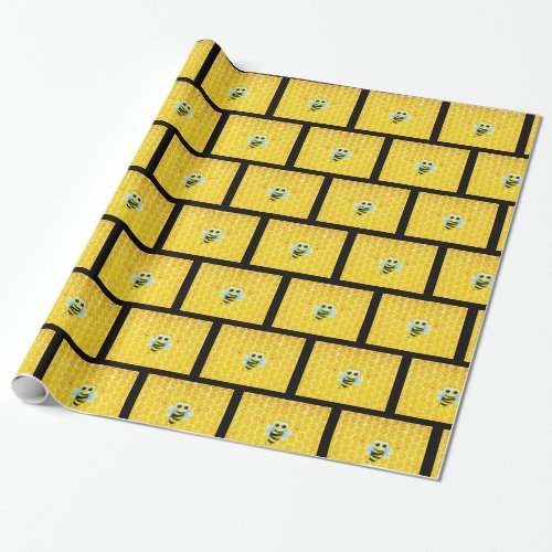 Honeycomb and Bumble Bee Yellow  Black Gift Wrap