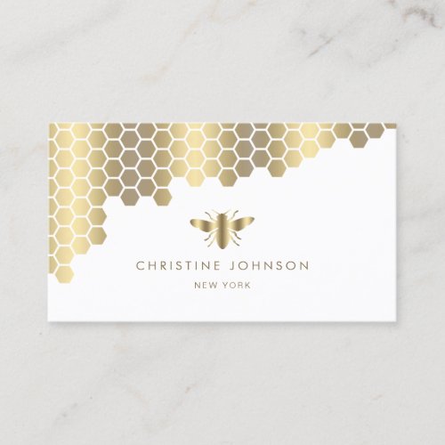 honeycomb and faux gold foil bee business card