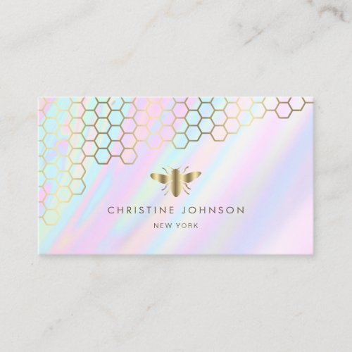 honeycomb and faux gold foil bee business card