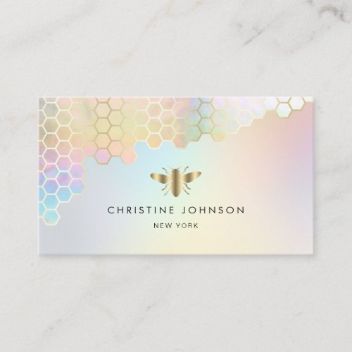 honeycomb and faux gold foil bee business card