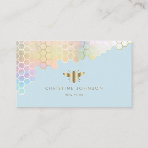 honeycomb and faux gold foil bee design business card