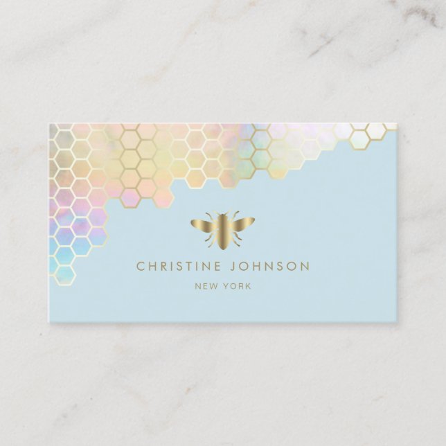 honeycomb and faux gold foil bee design business card (Front)