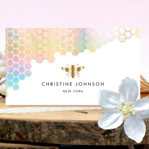 honeycomb and faux gold foil bee logo business card