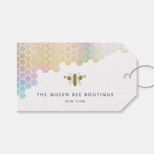 honeycomb and faux gold foil bee logo gift tags