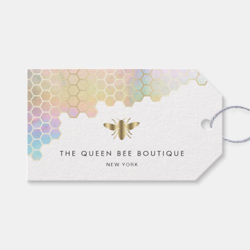 honeycomb and faux gold foil bee logo gift tags