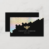 honeycomb and faux gold foil bee on black business card (Front/Back)