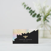 honeycomb and faux gold foil bee on black business card (Standing Front)