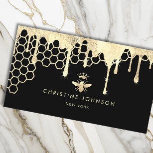 honeycomb and faux gold foil queen bee business card