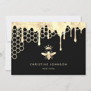 honeycomb and faux gold foil queen bee invitation