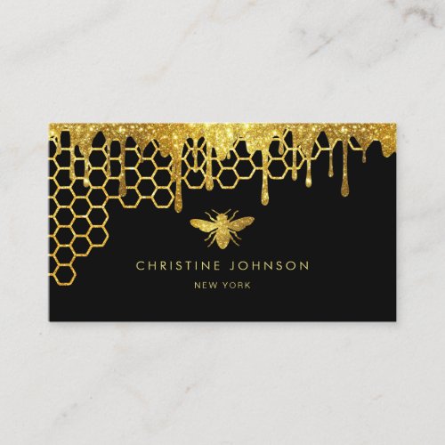 honeycomb and faux gold glitter queen bee  business card