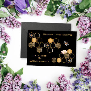 Honeycomb And Floral Save The Date Invitation