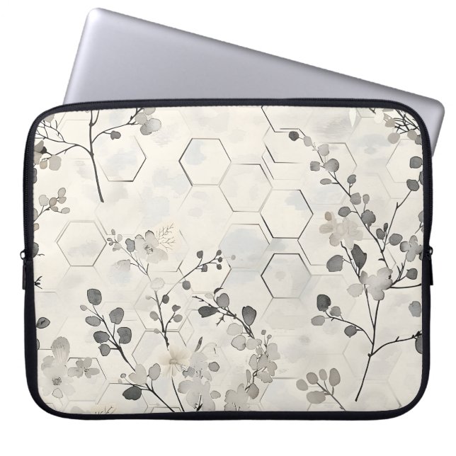 Honeycomb and Gray Flowers Laptop Case (Front)