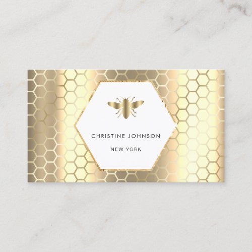 honeycomb and hexagon bee logo faux gold foil business card