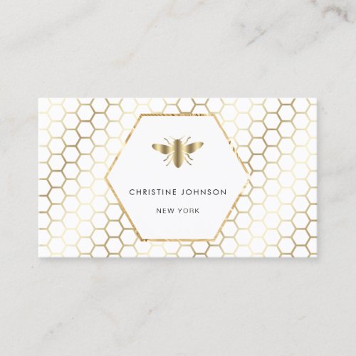 honeycomb and hexagon bee logo on white business card