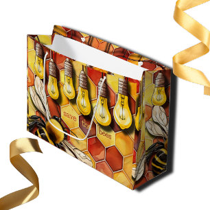 Honeycomb Bee and Garden String Lights Large Gift Bag