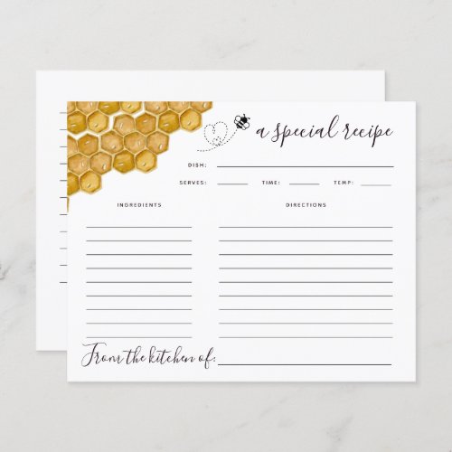 Honeycomb Bee Bridal Shower Recipe Card