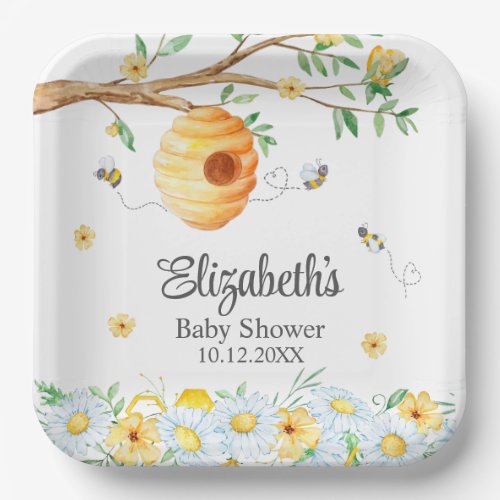 Honeycomb Bee Chamomile Baby Shower  Paper Plates