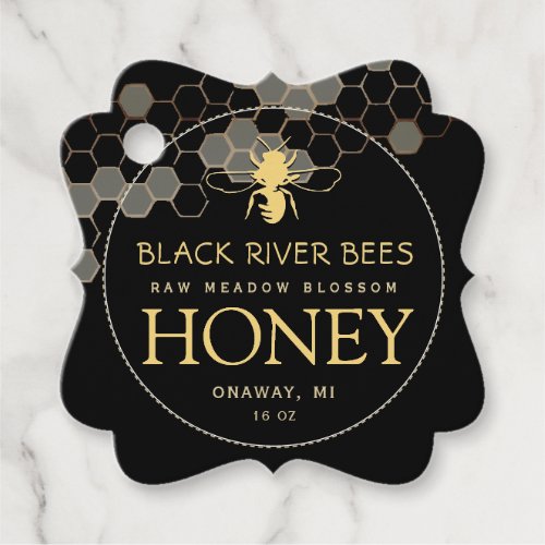 Honeycomb  Bee Fancy Honey Jar Neck Tag Black
