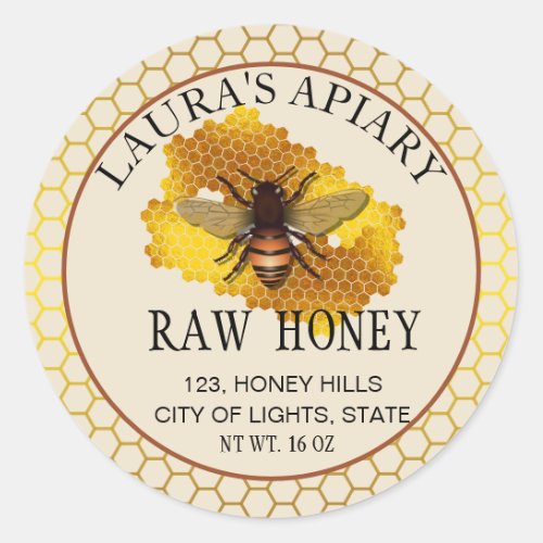 Honeycomb Bee Honey Apiary Gold Hive Round  Classic Round Sticker