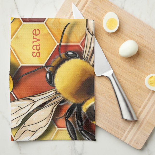 Honeycomb Bee In Gold | Maroon Kitchen Towel (Quarter Fold)