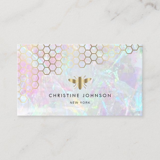 honeycomb bee logo on abstract background business card (Front)